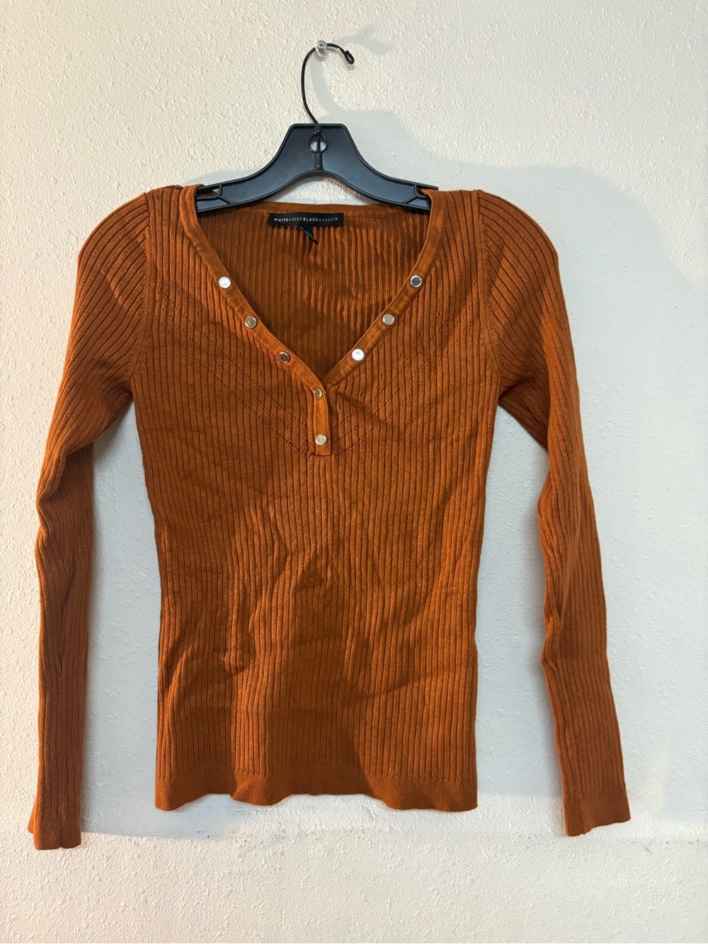 White House Black Market Ribbed Henley Long-Sleeve Top -